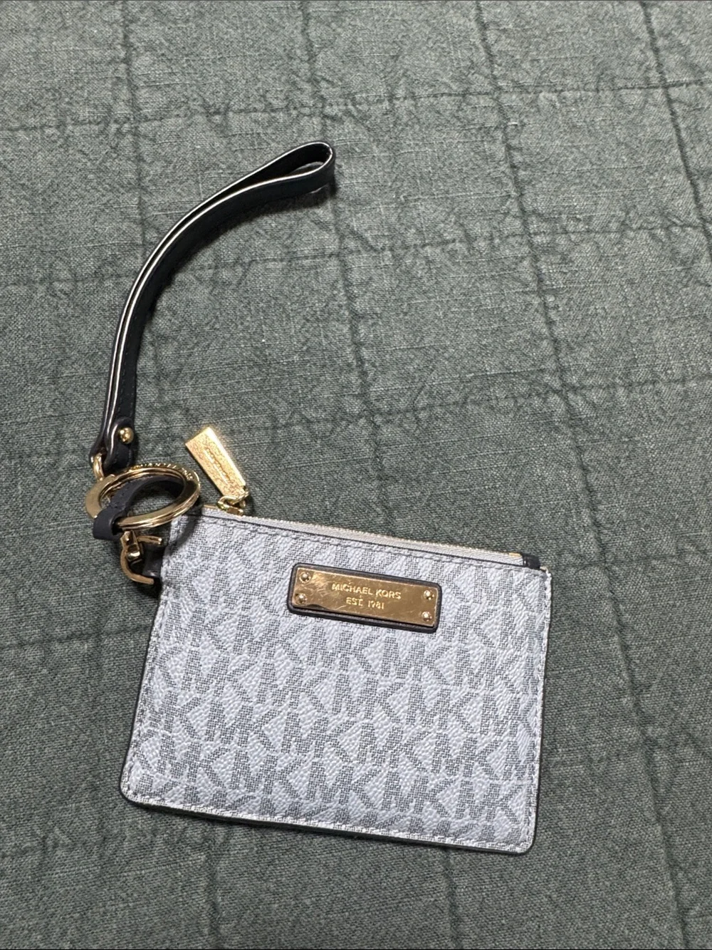 Michael Kors Silver MK Monogram Wristlet Card Holder with Gold Hardware